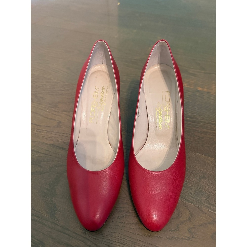 Florsheim Signature Red Leather Pumps Vintage Almond Toe Kitten Heels 8B